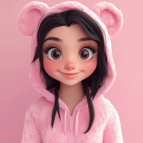 粉红背景少女穿熊熊套装