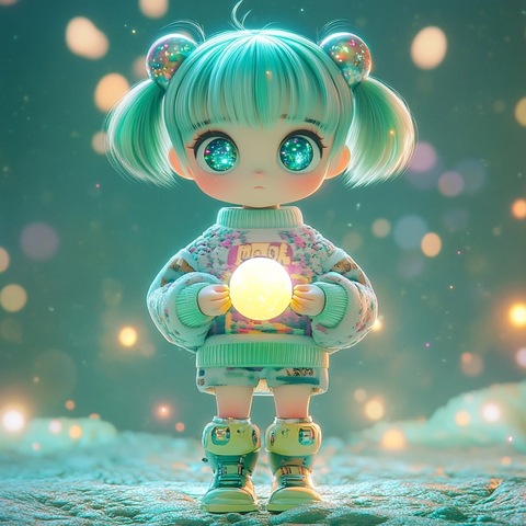 绿色短发少女手持发光球