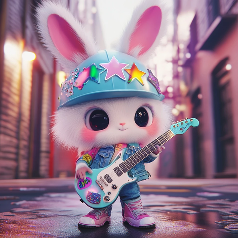 兔子戴星星头盔弹电吉他