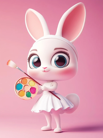 兔子画家手持画笔调色板