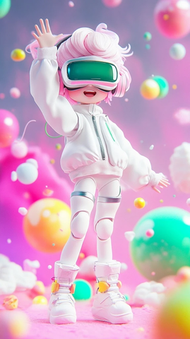 女孩虚拟触摸跳跃银白发光夹克