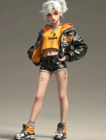 黄衣白发动漫角色全身像