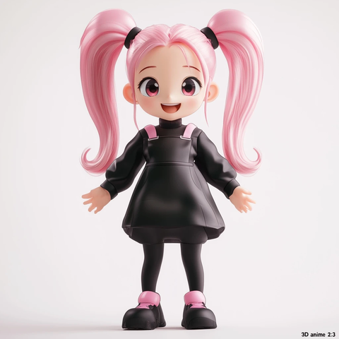 粉色双马尾女孩站立