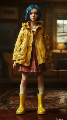 年轻女孩雨衣舞蹈室内