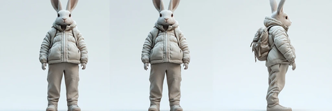 兔子穿简约羽绒服全身三视图
