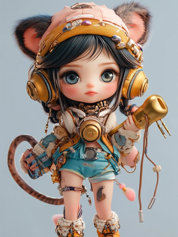 盲盒女孩戴悟空帽握金箍棒