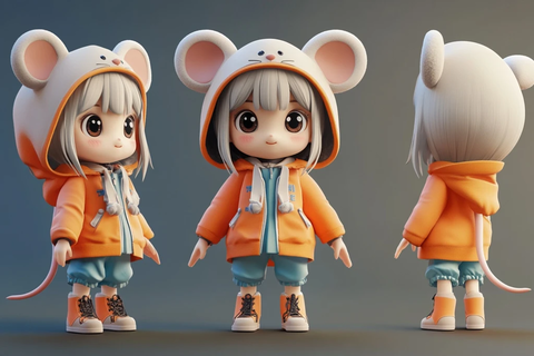 鼠年女孩盲盒玩具渲染