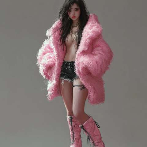 粉色蟒纹夹克长发女性