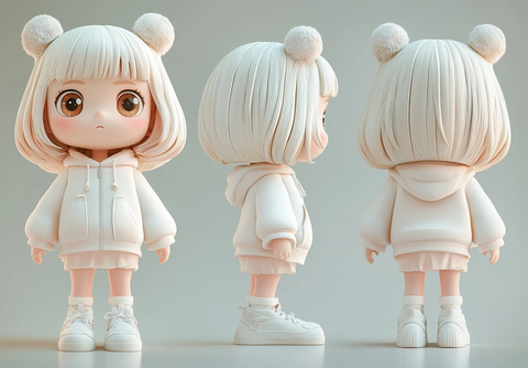 白色长袖短发型盲盒玩具