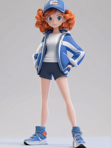 蓝白运动服女孩跑步