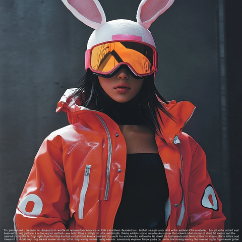 红色羽绒服配黑色雪裤