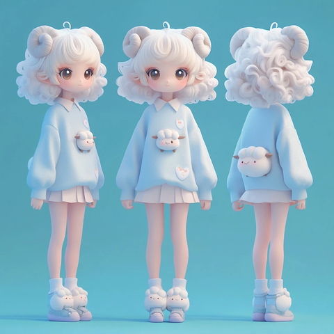 云朵羊角女孩盲盒玩具