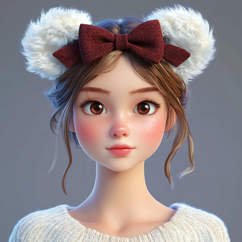 年轻女子戴白耳饰可爱头饰