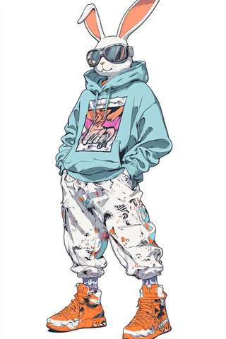 兔子嘻哈舞者蓝色卫衣