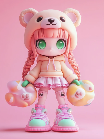 女孩熊帽绿眼辫发玩具