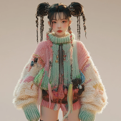 针织服饰绒花发饰造型