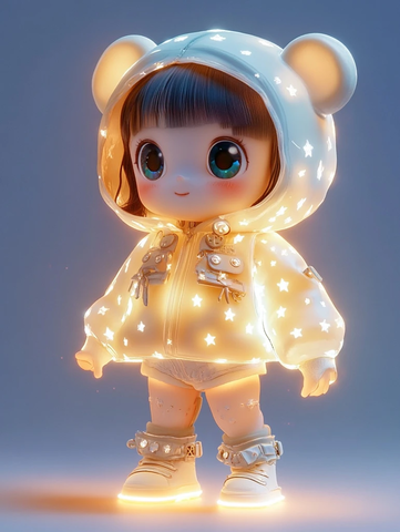 发光星雨季透明熊外套少女