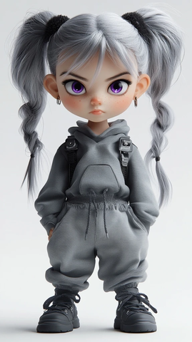 银黑辫子女孩紫瞳全貌