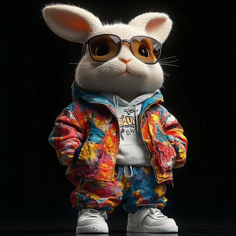 兔子穿彩色夹克戴墨镜