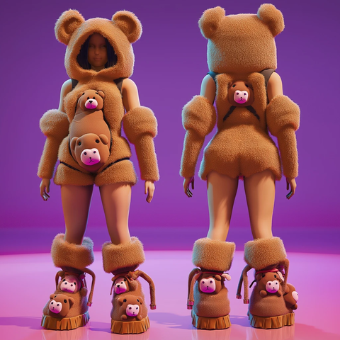 泰迪熊连衣裙与毛绒靴