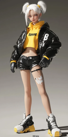 黄衣白发放皮短裤动漫人物