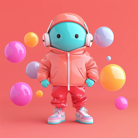 彩色耳机人物插画