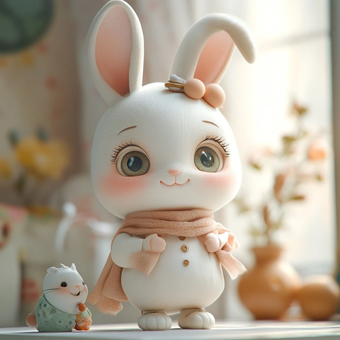 活泼兔子与小女孩的欢乐时光