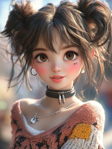 微笑双马尾女孩特写