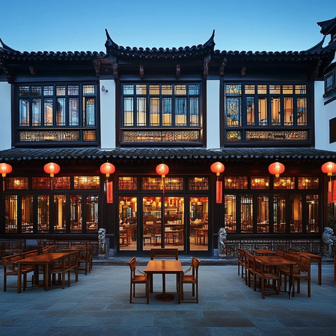 中式建筑风格的餐馆外景