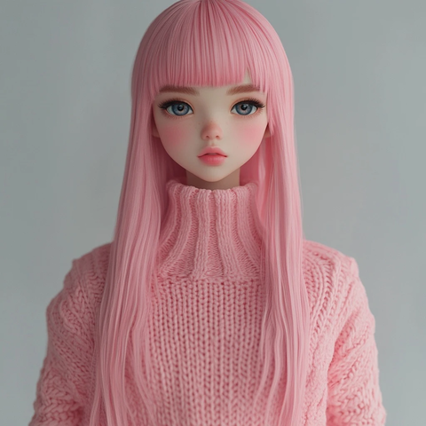 粉色长发直刘海洋娃娃