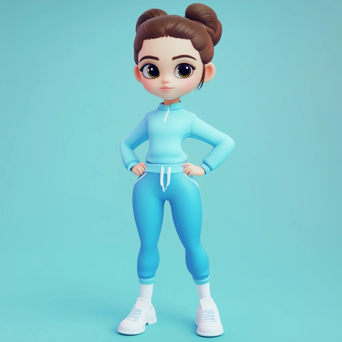 卡通女孩站立蓝色服装