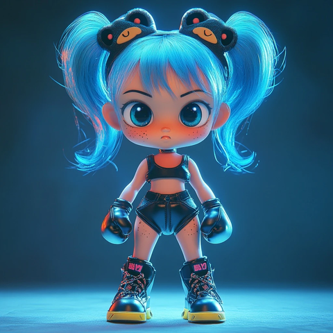 荧光发色拳击女孩熊头饰