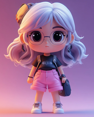 白髮眼镜女孩穿黑粉短裤站姿