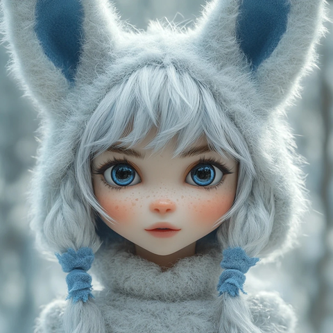 白毛蓝耳兽耳少女