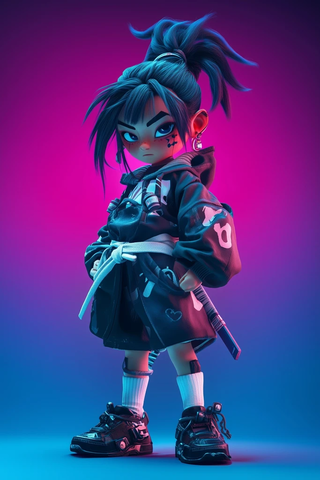 武士发型女孩穿男式和服