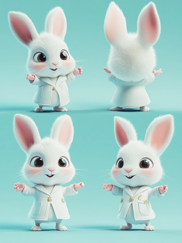 白兔穿白外套四动作图