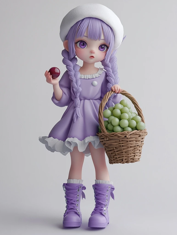 紫色公主裙女孩葡萄篮子