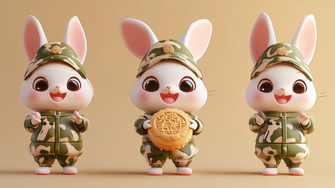 兔子玩偶手捧月饼庆中秋