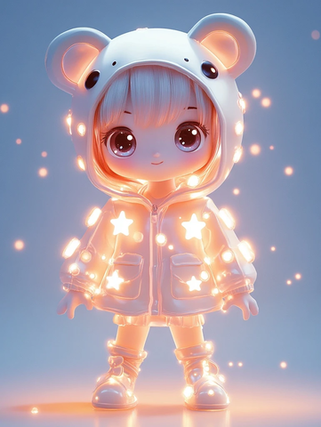 透明熊雨衣发光星星女孩