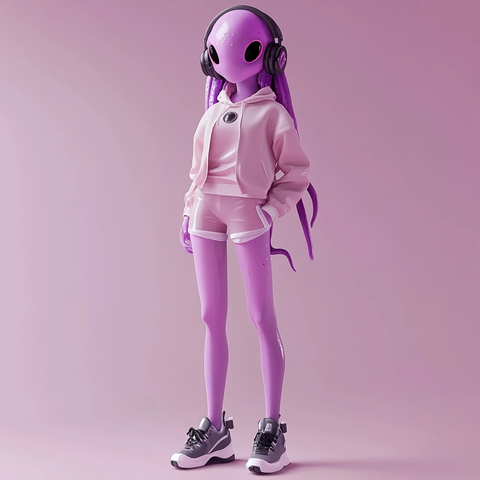 外星女孩四臂耳机紫触角