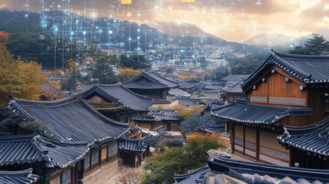 传统古建筑与现代科技元素融合的景象