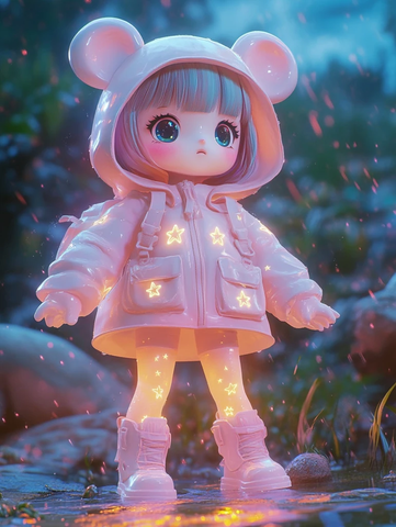 透明熊雨衣发光星星角女孩