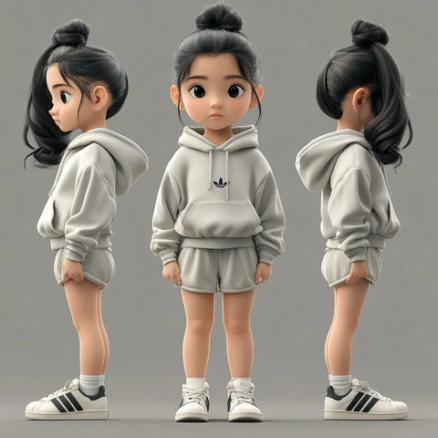 黑发女孩穿短裤运动鞋