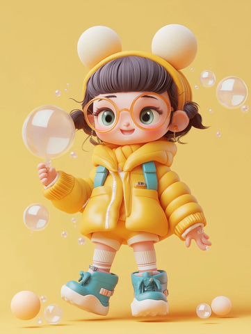 黄色系小女娃泡泡玛特风