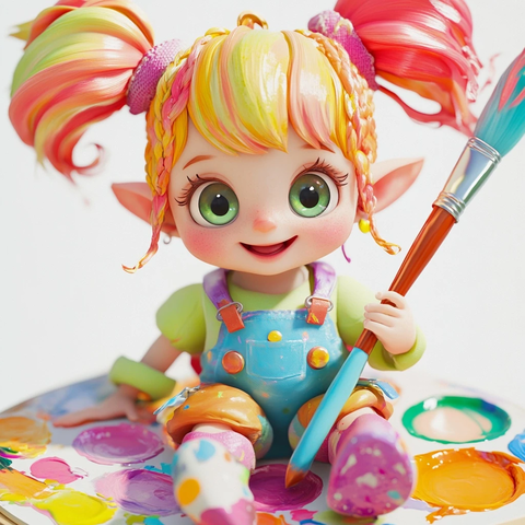 宝宝精灵坐调色板拿画笔