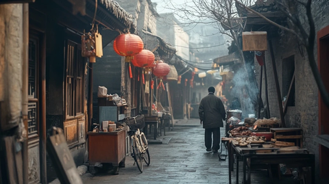 老街中行走的人充满生活气息的小巷