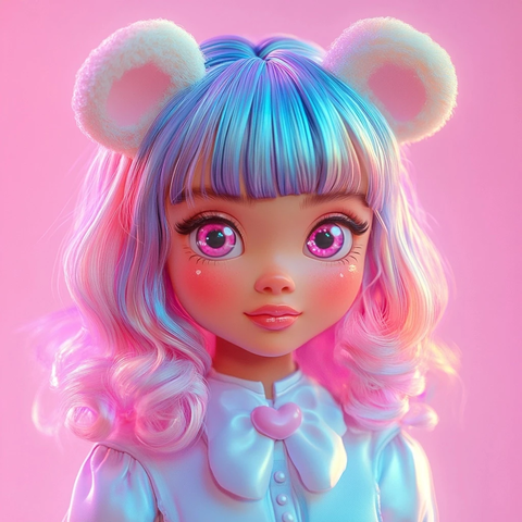 粉色蓝发洋娃娃熊耳糖果背景