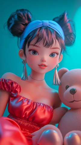 卡通女孩与泰迪熊