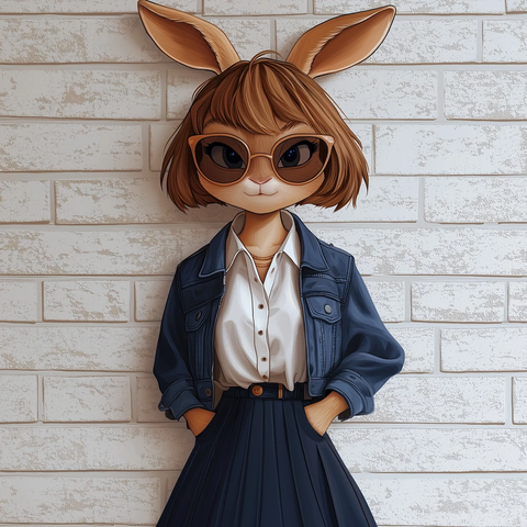 兔女郎蓝色短裙白衬衫