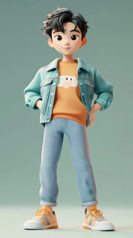 年轻韩国男子卡通全身像